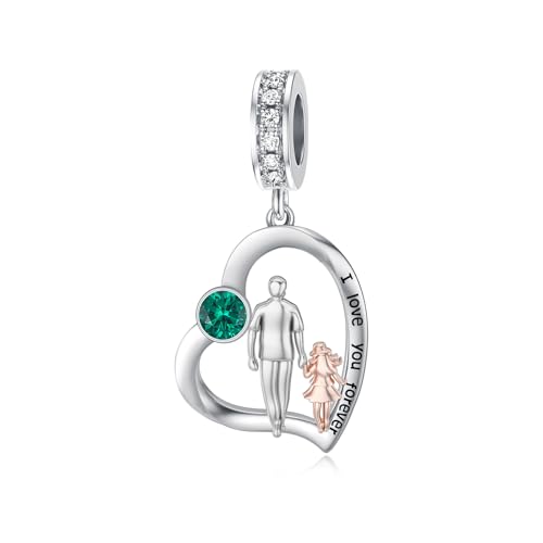 Image of PROESS Father Mother Daughter Charm fit Charms Bracelet Sterling Silver Charms for Bracelets Birthday Valentines Day Gifts for Daughter Mother Lover
