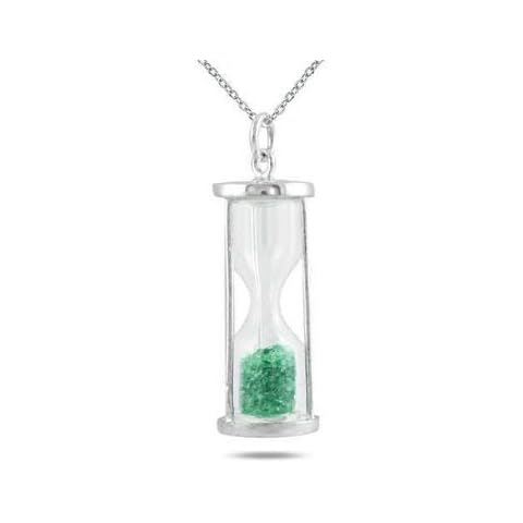Natural Emerald 0.75 Ct 'Time in Bottle' Dust Hourglass Pendant .925 Sterling Silver Cover