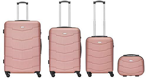 Packenger 4er Koffer-Set Carli- Koffer-Set mit Hartschale: Reisekoffer mit Zahlenschloss und Teleskopgriff (Mauve)