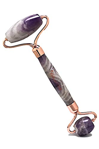 CELESTIAL SILK Amethyst Face Roller - Premium Anti Aging Beauty Facial Massager Genuine Natural Amethyst Stone Gemstone Roller- Skin Care for Face Eyes Neck