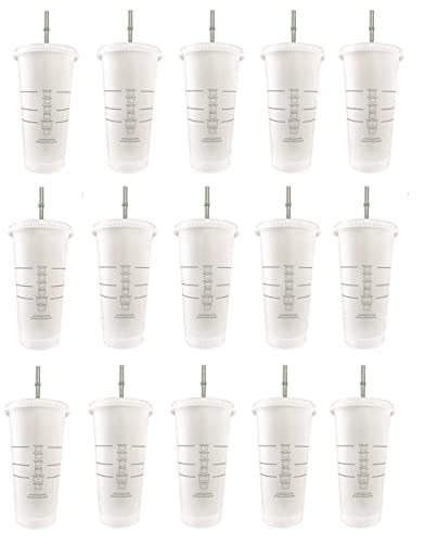 Starbucks 15 Pack Bundle - Reusable Frosted 24 oz Cold Cup with Lid and Green Straw w/Stopper