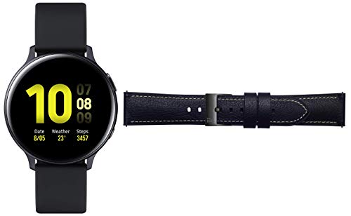 Image of Samsung Galaxy Watch Active 2 (Bluetooth + LTE, 44 mm) - Black, Aluminium Dial, Silicon Straps + Free Leather Strap (Black) Worth INR 2500