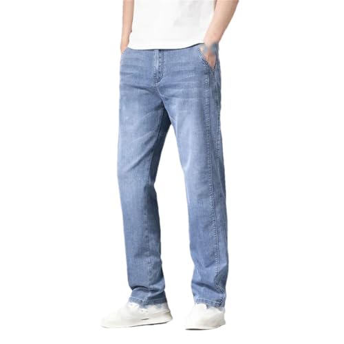 Men's Summer Thin Stretch Baggy Jeans Elastic Waist Business Casual Straight Denim Trousers Classic Style