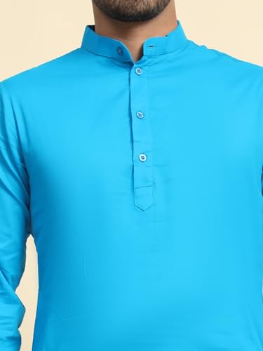 Image of SKAVIJ Men's Cotton Kurta Casual Long Shirt Regular Fit (XX-Large, Turquoise)