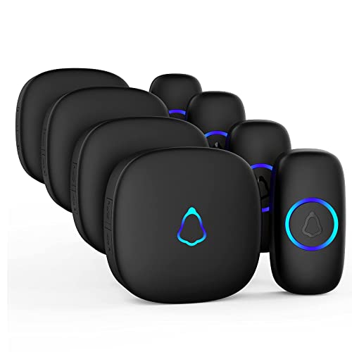 Wireless Doorbell, Waterproof Mini Doorbell 1,000ft Range Loud Enough with 5 Volume Levels and Mute Mode Door Chimes & Colorful LED Flashing