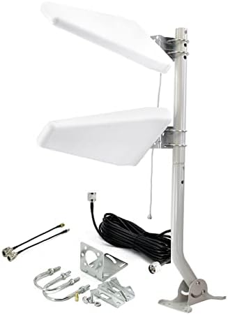 4G LTE / 5G NR Dual MIMO Wideband Directional YAGI Antenna 600-6000 MHz, 10dBi LTE Fixed Mount Complete Kit with 2X 30 feet RG58 Cable, SMA Male to Female, TS9 Connectors and 16"-48" Mounting Pole