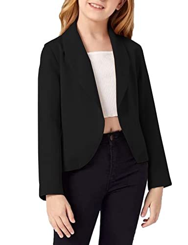 Girls Blazer Jacket Solid Color Lapel Suit Open Front Long Sleeve Blazers for Kids Girls Size 5-14 Years