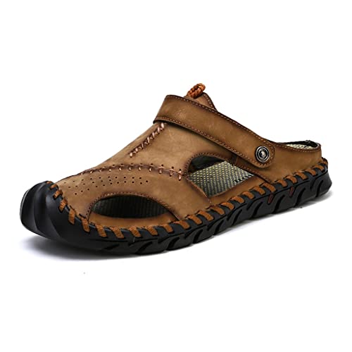 Men Leather Sandals Men Shoes Slippers Soft Sandals Men Comfortable Outdoor Walking Footwear(42)