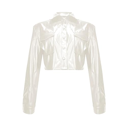 Veste en cuir blanche coupe courte avec boucle design décontracté pour femme
