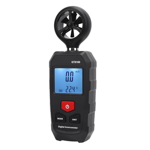 Medidor de Velocidad del Viento Digital, Temperatura de Velocidad del Viento del Anemómetro Portátil con Pantalla Retroiluminada de LCD, Temperatura y Probador de Reconstrucción