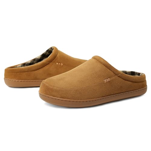 Image of NewDenBer Men's Warm Memory Foam Suede Plush Fleece Lined Slip on Indoor Outdoor Clog House Slippers