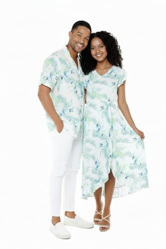 Image of Matchable Couple Hawaiian Shirt or Wrap Dress Orchid Breeze | Sold Individually; Soft Rayon Fabric; Lightweight Comfort; Signature Tropical Prints; Vacation Ready
