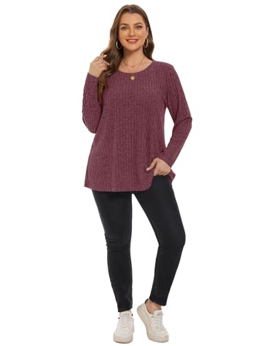 Image of BELAROI Womens Plus Size Sweaters Fall Tunic Top Scoop Neck Pullover Shirts
