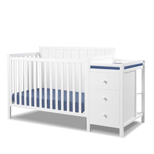 Image of Sorelle Essex Crib & Changer - 4-in-1 Convertible Crib, Non-Toxic Finish, Wooden Baby Bed, Toddler Bed, Child's Daybed, and Full-Size Bed, Nursery Furniture - White