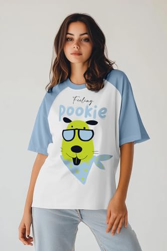 Image of JUNEBERRY 100% Pure Cotton Oversized Loose Baggy Fit Drop Shoulder Half Sleeve Round Neck Cool Front Teddy Printed Cork & White T-Shirt for Women /Girls (Available in from S to 2XL)