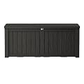 Decksplore Outdoor Storage Box Waterproof, 150 Gallon Lockable Resin Deck Box Large, Patio Storage Bin for Pool Accessories Cushion Furniture, Garden Tools, UV-Resistant Outside Delivery Black