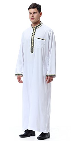 Ababalaya Men's Round Neck Half Sleeve Solid Saudi Arab Thobe Islamic Muslim Dubai Robe3