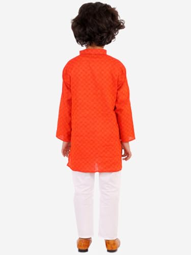 Image of superminis Baby Boys Traditional Ethnic Wear Handloom Cotton Solid Pattern Kurta With White Pyjama Set