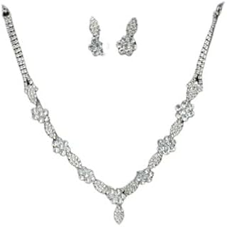 Stainless Steel Necklace Set & Earing With Flower Design For Girl - Silver