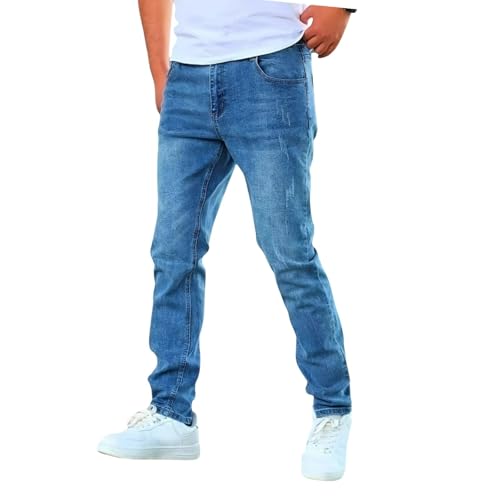 Jeans Pants Trouser Denim Trendy Street Stretch Slim Fit Washed Blue Casual Commuting Straight Leg for Men