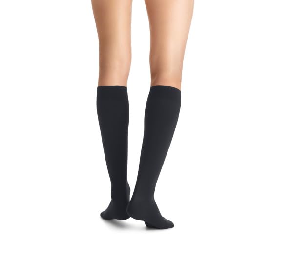 Image of JOBST Opaque Knee High with SoftFit Technology Band, 15-20 mmHg Compression Stockings, Closed Toe, X-Large, Anthracite