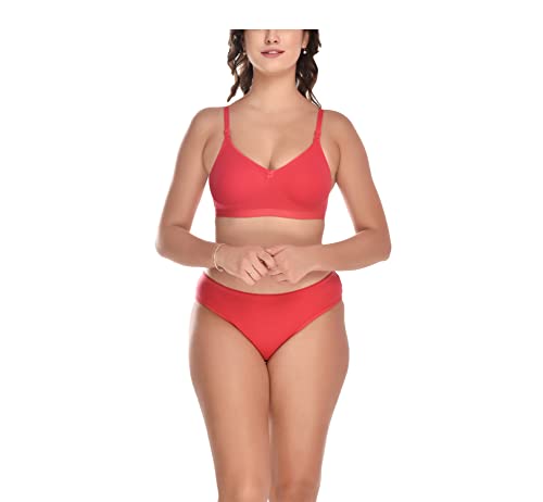 Image of Elina Women's Full Coverage Non Padded with Detachable Strap Cotton Hosiery Bra and Panty Set (Lovia Set)