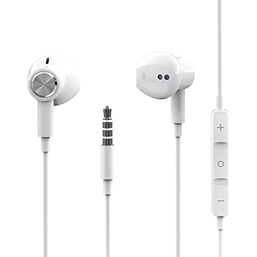 Auricolari per cuffie intrauricolari per iPhone, versione aggiornata auricolari da 3,5 mm microfono incorporato e controllo del volume compatibili per iPhone 6/6P/5/5S, iPad, Android-Bianco