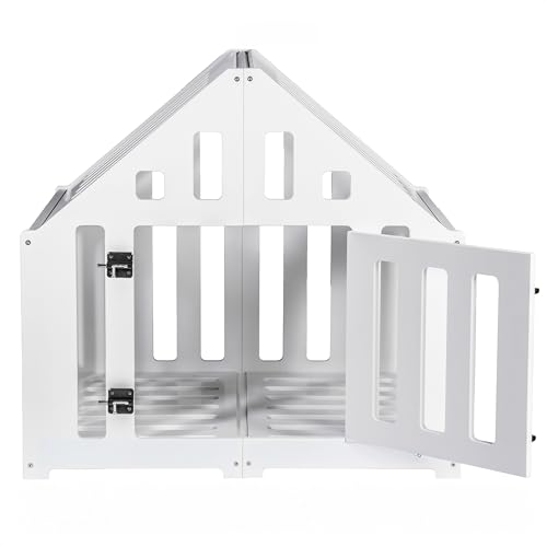 Pet World Design Hundehütte aus Holz, Hundekäfig Verschließbar, Tierhaus, Hundelaufstall, Hundehaus, Haustierbox, Hund, Katze, Indoor, Weiß