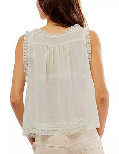 Yimoon Women Lace Trim Tank Tops Front Tie Button Front Crop Vest Y2K Going Out Tops Cute Summer Cami Sleeveless Shirt2