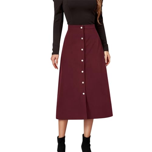 Gonna a vita alta, linea fluida, lunghe gonne maxi con tasche per primavera autunno inverno lunghe in velluto a coste, trapezio, donna, plissettate tartan, inverno e autunno, midi, elastici, vintage, eleganti, piegate, casual, gonna a pieghe classica scozzese donna mini quadri svasati corta a vita alta asimmetrica in finta pelle scamosciata elastica elegante gonne velluto a coste moda A-Line mezza lunga vintage chic lunghi con bottoni Fronte Costine Autunno Inverno pieghettato a metà lungo
