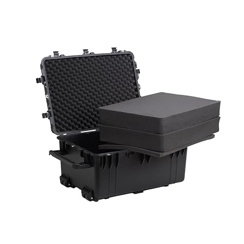 Image of MEIJIA Portable Waterproof Protective Case,Hard Camera Case With Retractable Pull Handle And Rolling Wheels,Customizable Fit Foam Inserted,Elegant Black, 31.3 inch X24.21 inch X17.48 inch