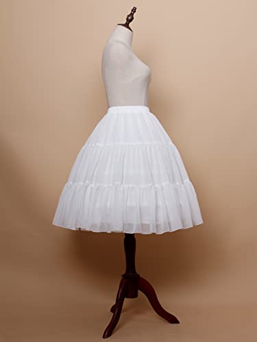 YULUOSHA Women Crinoline Petticoat Hoop Skirt Knee Length Ball Gown Chiffon Underskirt Half Slips for Wedding Victorian Dress4
