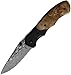 BucknBear Army Liner Lock Folder Pocket Knife, Damascus 3.12 Inch Blade, Burl Wood Handle