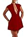 LuFeng Women's Summer Sexy Cap Sleeve Deep V Neck Zipper A-line Mini Dress Hollow Bodycon Night Out Party Dress Red