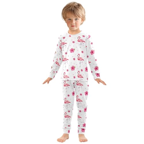 ODAWA Flamingos Pink Flowers Footless Clothes Fall/winter Nightclothes 2 Piece Set 18M3