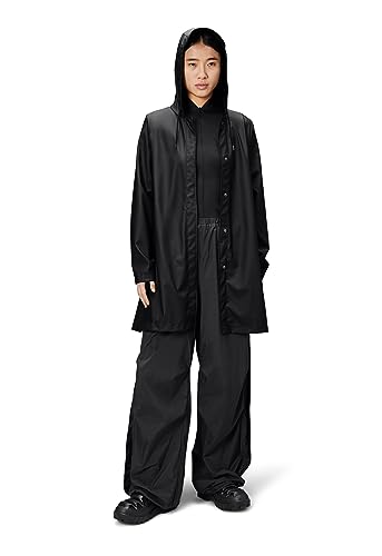 RAINS A-Linie W Jacke - wasserdichte Jacke für Damen Mantel mit Kapuze Ausrüstung, Schwarz, M