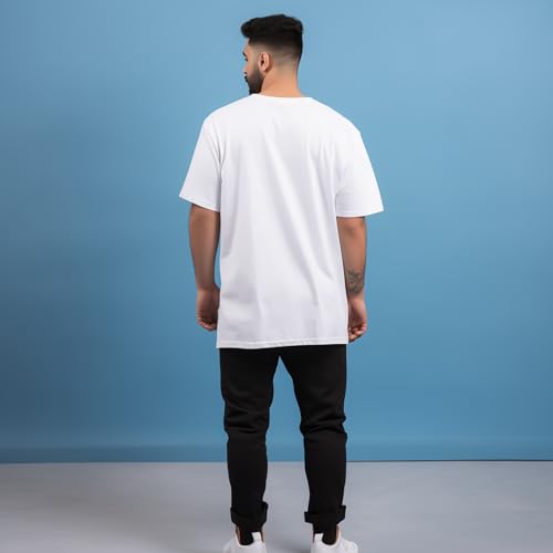 Image of prabhu bhakti Mens Oversized Fit Solid Half Sleeve Cotton White /Black Oversized T-Shirts