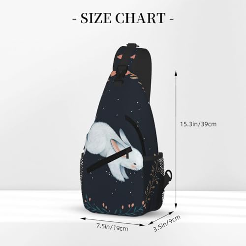 Cross Chest Bag Diagonally-Cute White Rabbit Print Durable Hiking Daypacks With Large Capacity For Women Men3