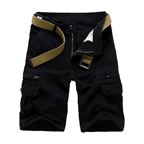 Men's Hiking Twill Cargo Shorts Casual Multi Pockets Outdoor Shorts Classic Relaxed Fit Cotton Short Pants (Black,31)