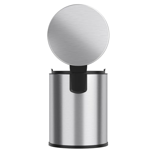 Image of iTouchless SoftStep 1.3 Gallon Small Round Bathroom Trash Can with Removable Inner Bucket and AbsorbX Odor Filter, Stainless Steel, 5 Liter Step Pedal Garbage Bin for Bedroom, Office Cubicle