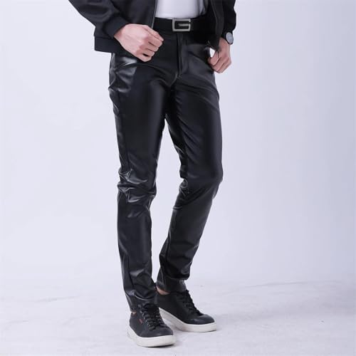 Men's Elastic Pu Leather Pants Slim Fit Faux Leather Trousers Casual Stretch Youth Style Bar Club Pants2