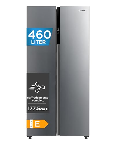 COMFEE' 460L Frigorifero Americano Side by Side, No Frost, RCS609IX2 | Compressore Inverter, Controllo Digitale, Display LED, Funzione SuperCool, Altezza 177,5 cm, Inox