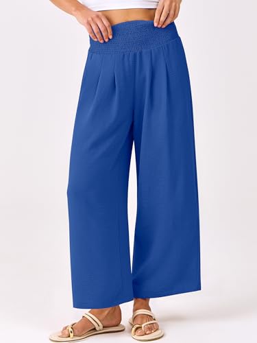 Image of ANRABESS Womens Wide Leg Palazzo Pants with Pockets | Lightweight Breathable High Waisted Pants, Beach Vacation Flowy, Lounge & Casual Summer Trousers