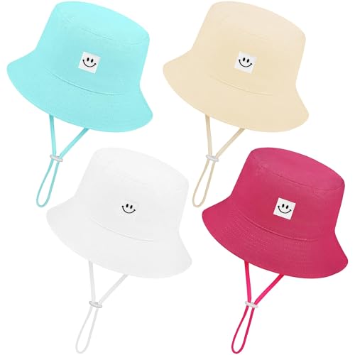 Image of Cooraby 4 Pack Baby Sun Hat Breathable Smile Bucket Hat Toddler Sun Protective Bucket Hat Adjustable Cap for Baby Girl Boy
