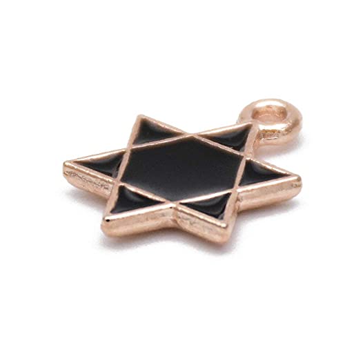 Image of Pack of 80 Star of David Black Six-pointed Star Enamel Charms Gold Plated Colored Pendants Hawaii Style Accessories for Necklace Bracelet Jewelry Making DIY Crafting