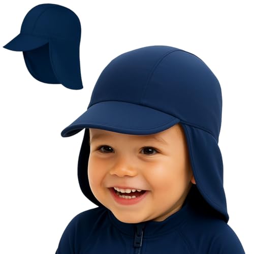 Boné Chapéu Infantil Bebê Proteção Solar UV50+ Praia Piscina Menino Menina Verão Sol Monolo (BR, Alfa, P, Azul Marinho)