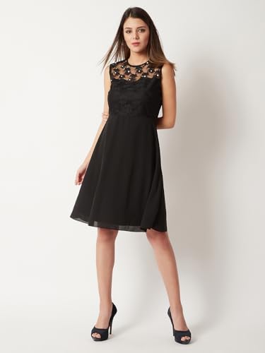 Image of Miss Chase Women's Round Neck Sleeveless Floral Ruffled GatheKnee-Long Skater Dress