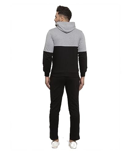 Image of WILD WEST Mens Winter Tracksuit Warm Cotton Fleece Navy Grey & Black Colour Zipper Set (CC)