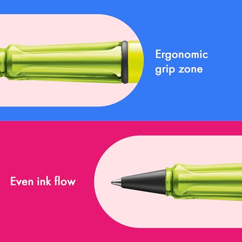Image of Lamy Safari Neonyellow Rollerball Pen with Ergonomic Grip, Line Width M - For Comfortable Writing - Made of Robust ASA Plastic - with Roller Refill M 63 Black