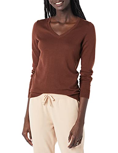 Amazon Essentials Maglione Leggero con Scollo a V Maniche Lunghe Donna, Marrone Toffee, M
